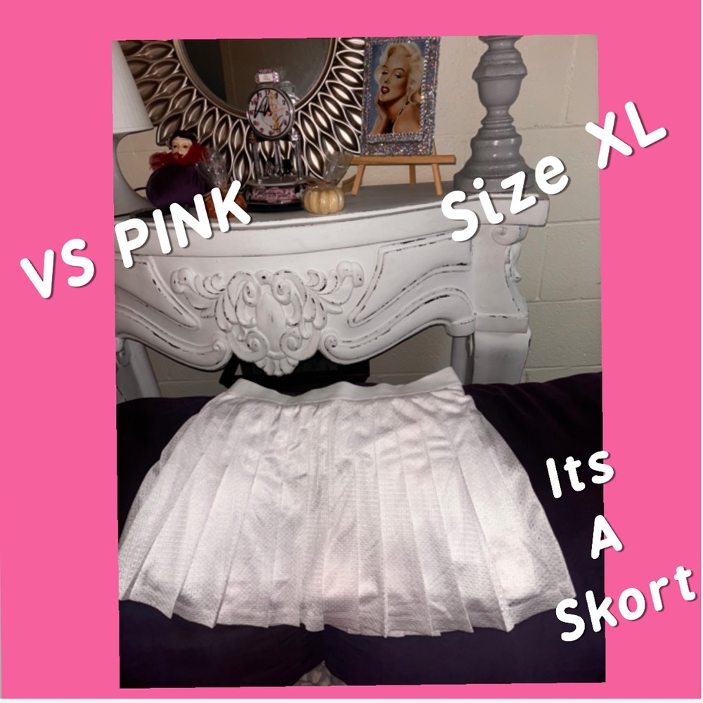 Pink Victoria Secret White Mini Scort. XL. Elas Waist. See ways to wear